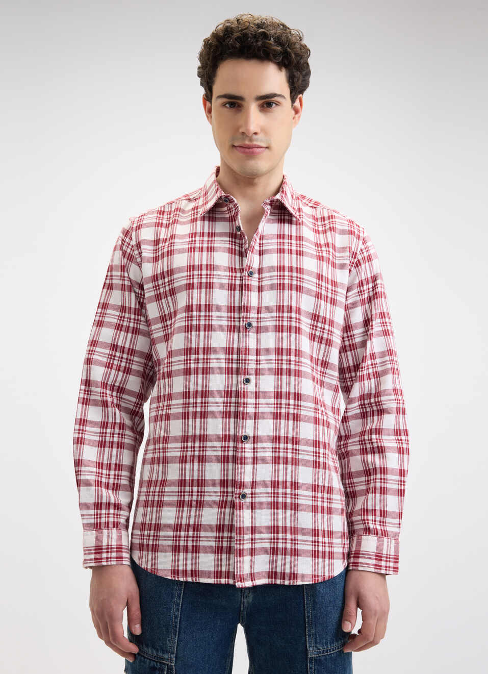 Men Dark Red Check Full Sleeve Shirt, , large image number 1