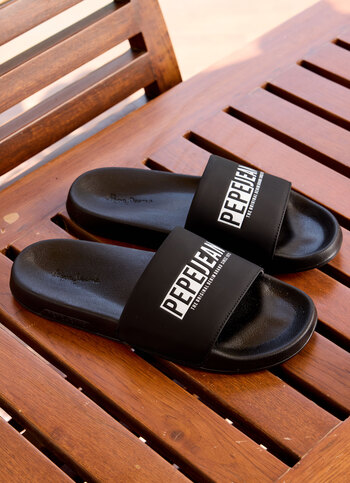 Black Logo Printed Anti-skid Beach Slides