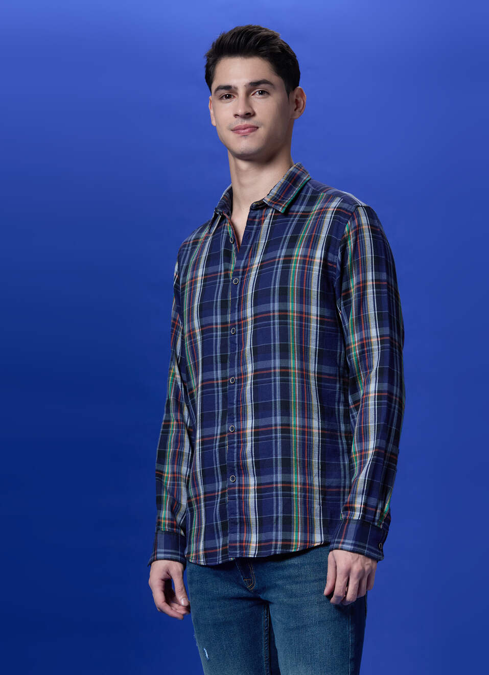 Navy Checked Full Sleeve Shirt, , large image number 3