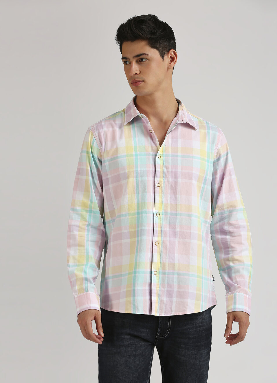 Pastel Pink Checks Yarn Dyed Long Sleeve Shirt, , large image number 1