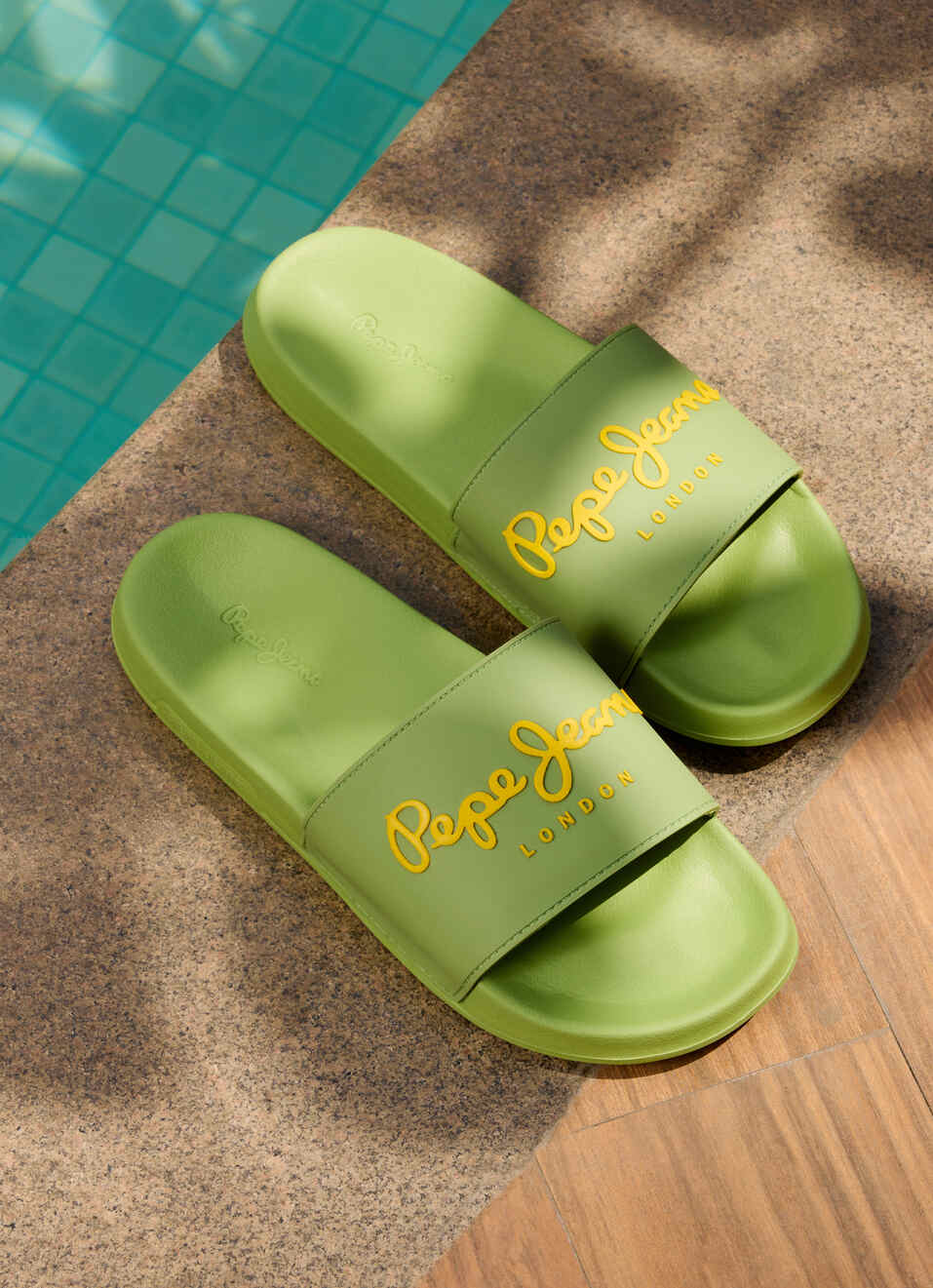 Green Lightweight Beach Slides With Logo Print, , large image number 0