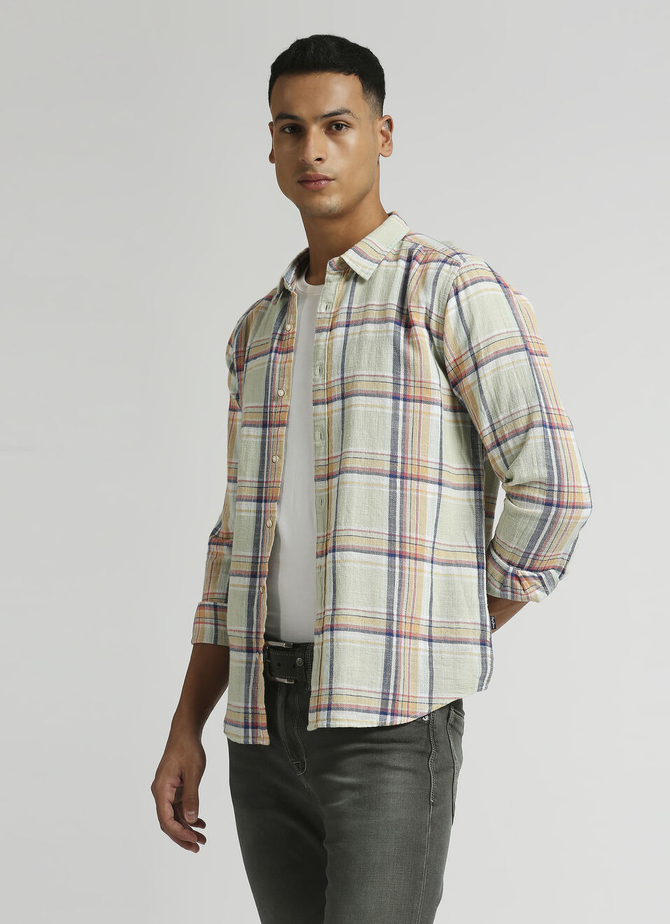 Lime Yarn Dyed Summer Checks Long Sleeve Shirt, , large image number 0