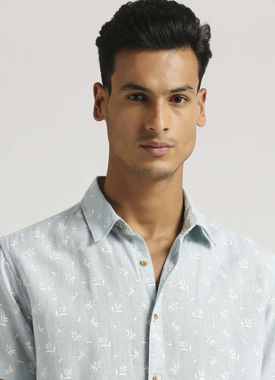 Blue All Over Printed Linen Short Sleeve Shirt, , large image number 4