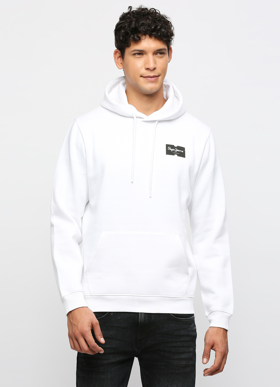 White Printed Hooded Sweatshirt, , large image number 1