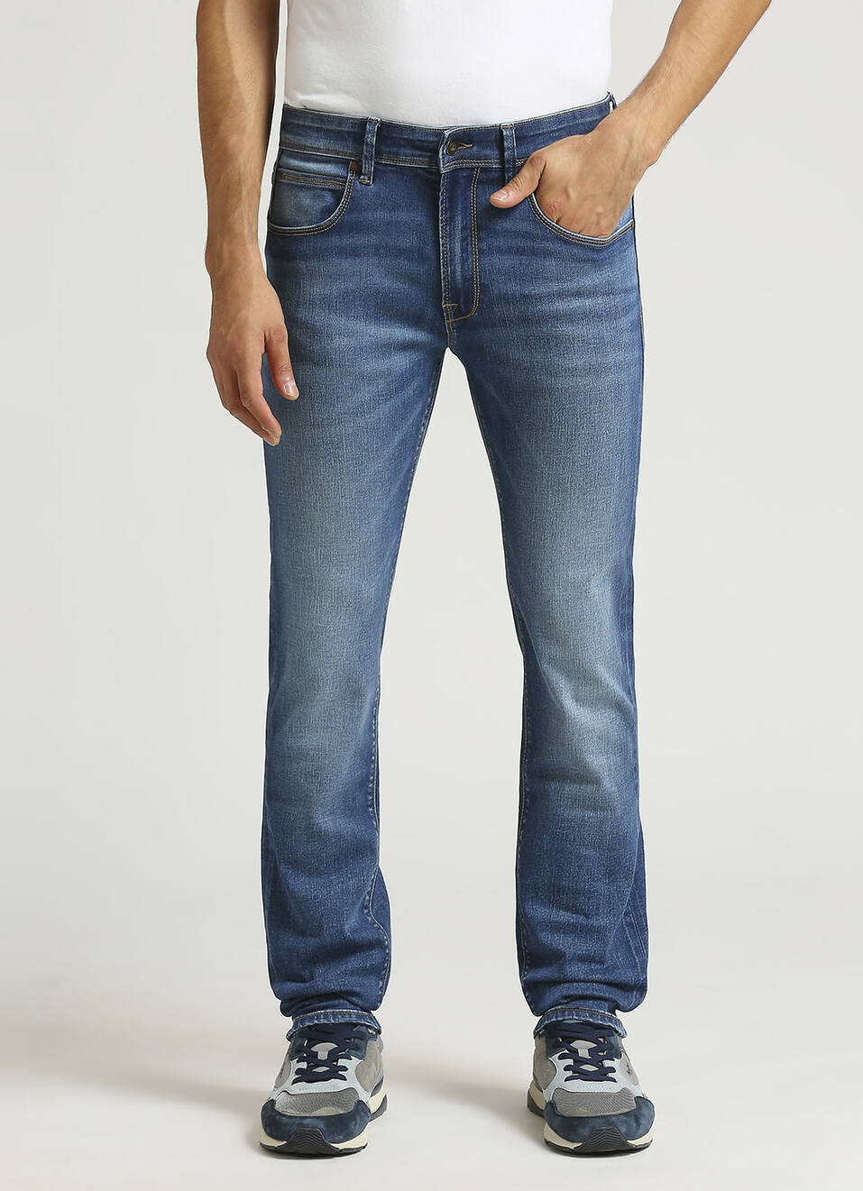 Vapour Blue Mid Rise Slim Fit Powerflex Jeans, , large image number 2