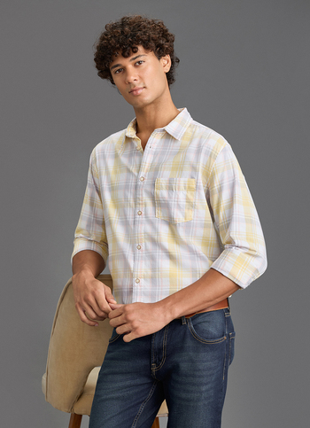 Men Yellow Checked Regular Fit Full Sleeve Casual Shirt