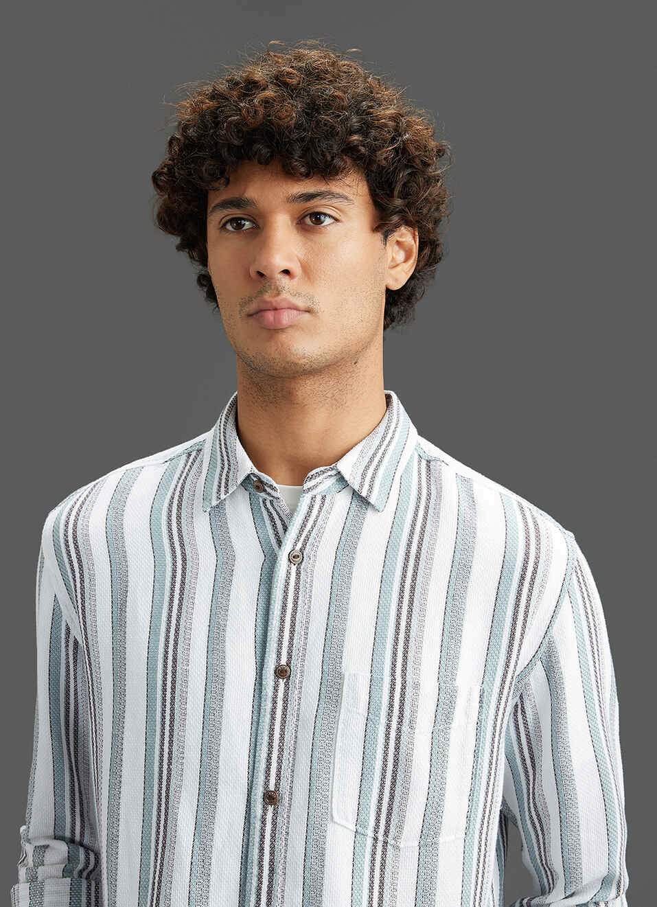 Men Beige Striped Regular Fit Full Sleeve Casual Shirt, , large image number 4