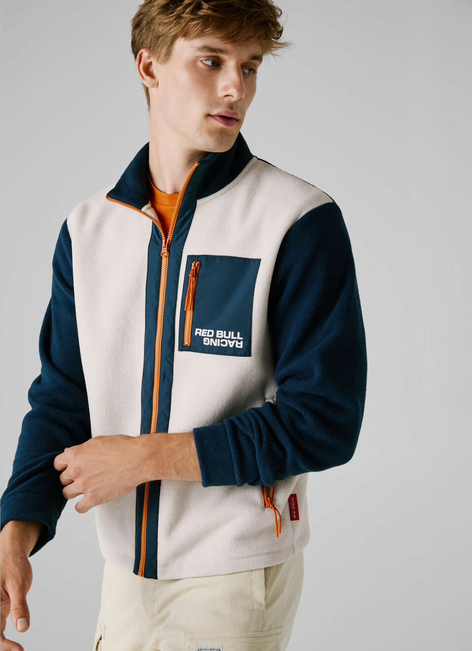 Red Bull Racing X Pepe Jeans Ecru Fleece Color Block Jacket, , large image number 2