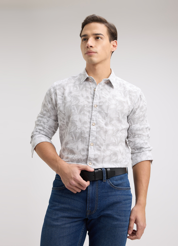 Men Grey Floral Print Full Sleeve Shirt