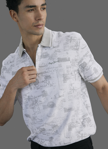 Men Grey Printed Polo Collar T-shirt