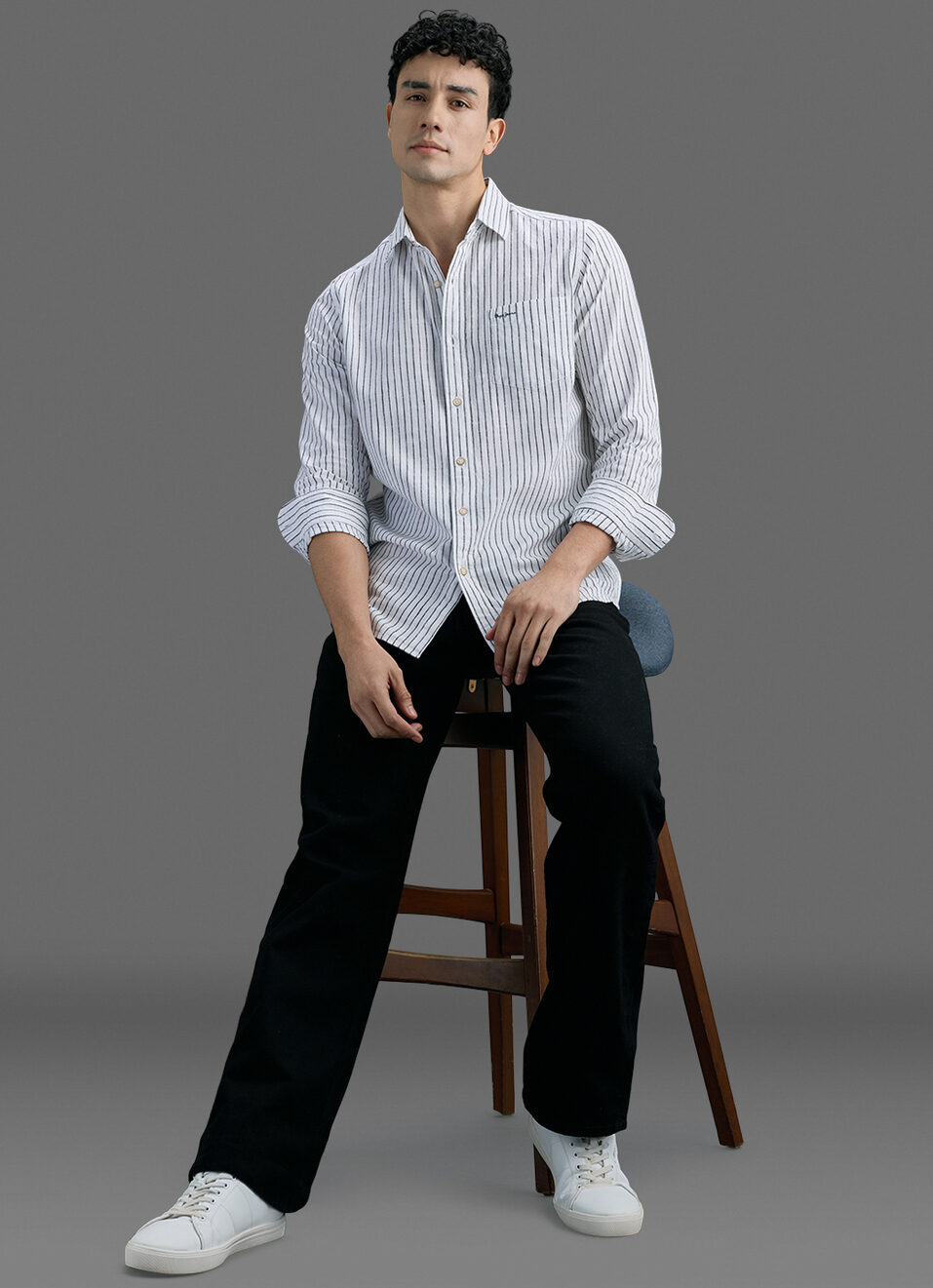 Men White Striped Long Sleeve Shirt, , large image number 2