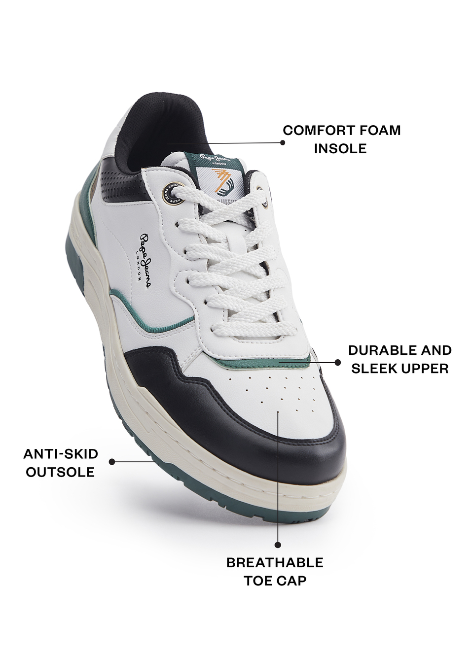Green And White Anti-skid Cupsole Sneakers, , large image number 1