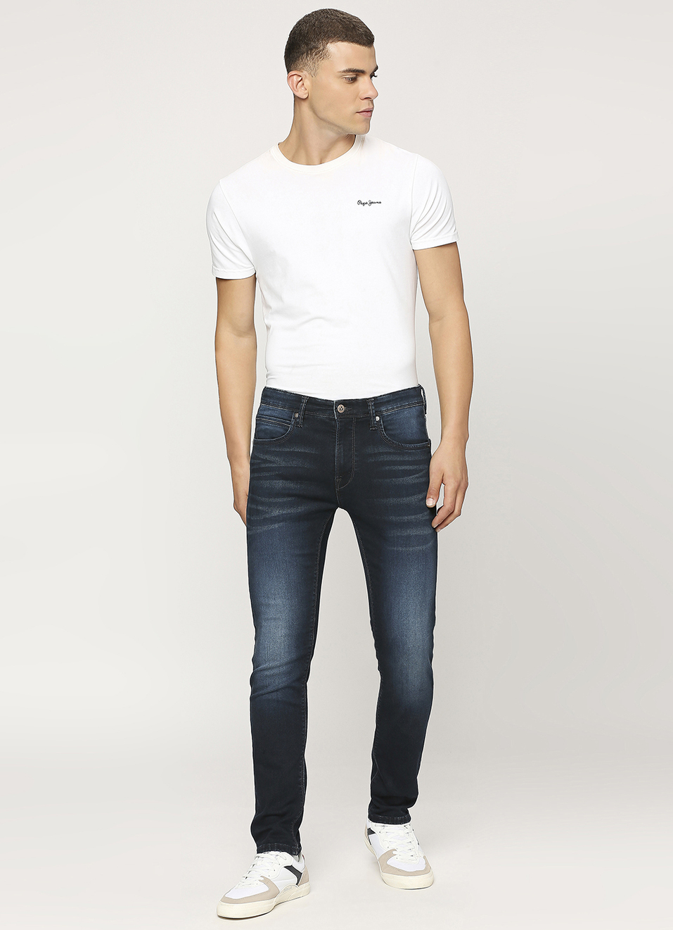 Vapour Blue Low Rise Slim Fit Tapered Jeans, , large image number 1