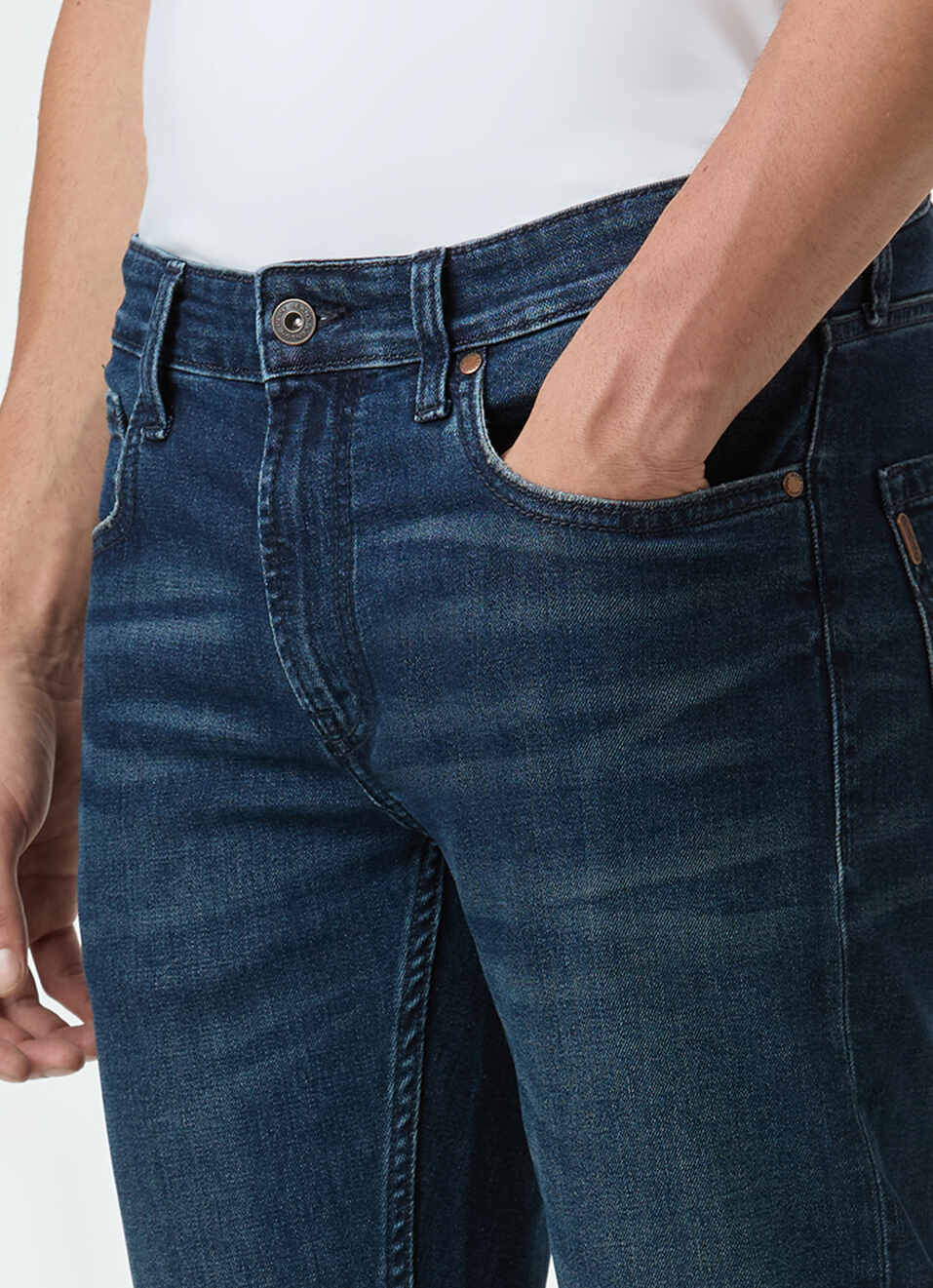 Men Blue Mid Rise Slim Fit Stretchable Jeans, , large image number 4