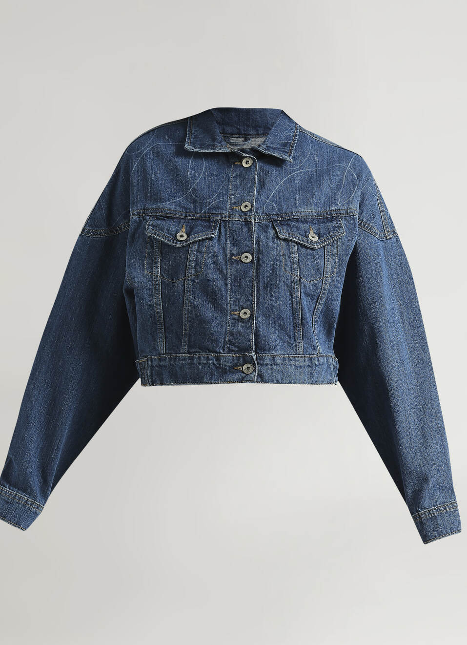 Blue Oversized Abstract Logo Print Long Sleeve Denim Jacket, , large image number 6