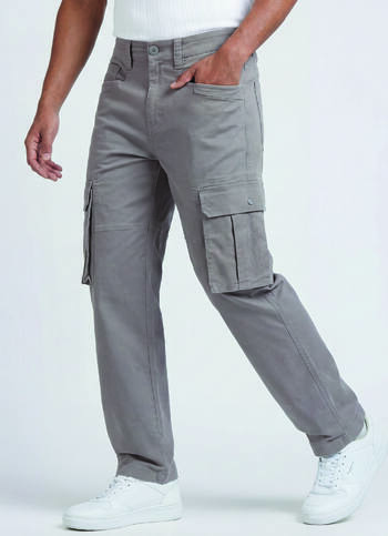 Grey Mid Waist Overdyed Cargo