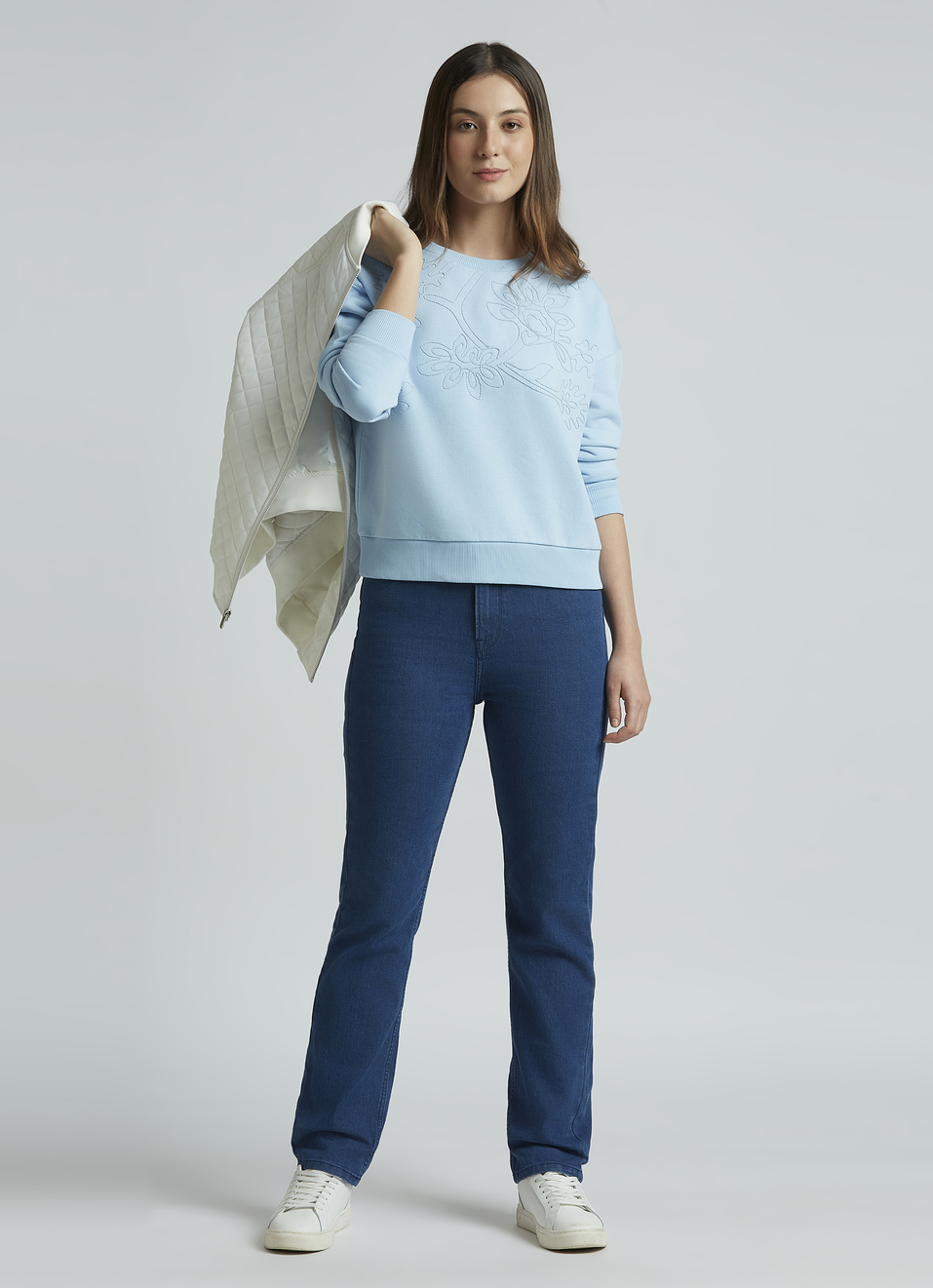Blue Embroidered Full Sleeve Sweatshirt, , large image number 5