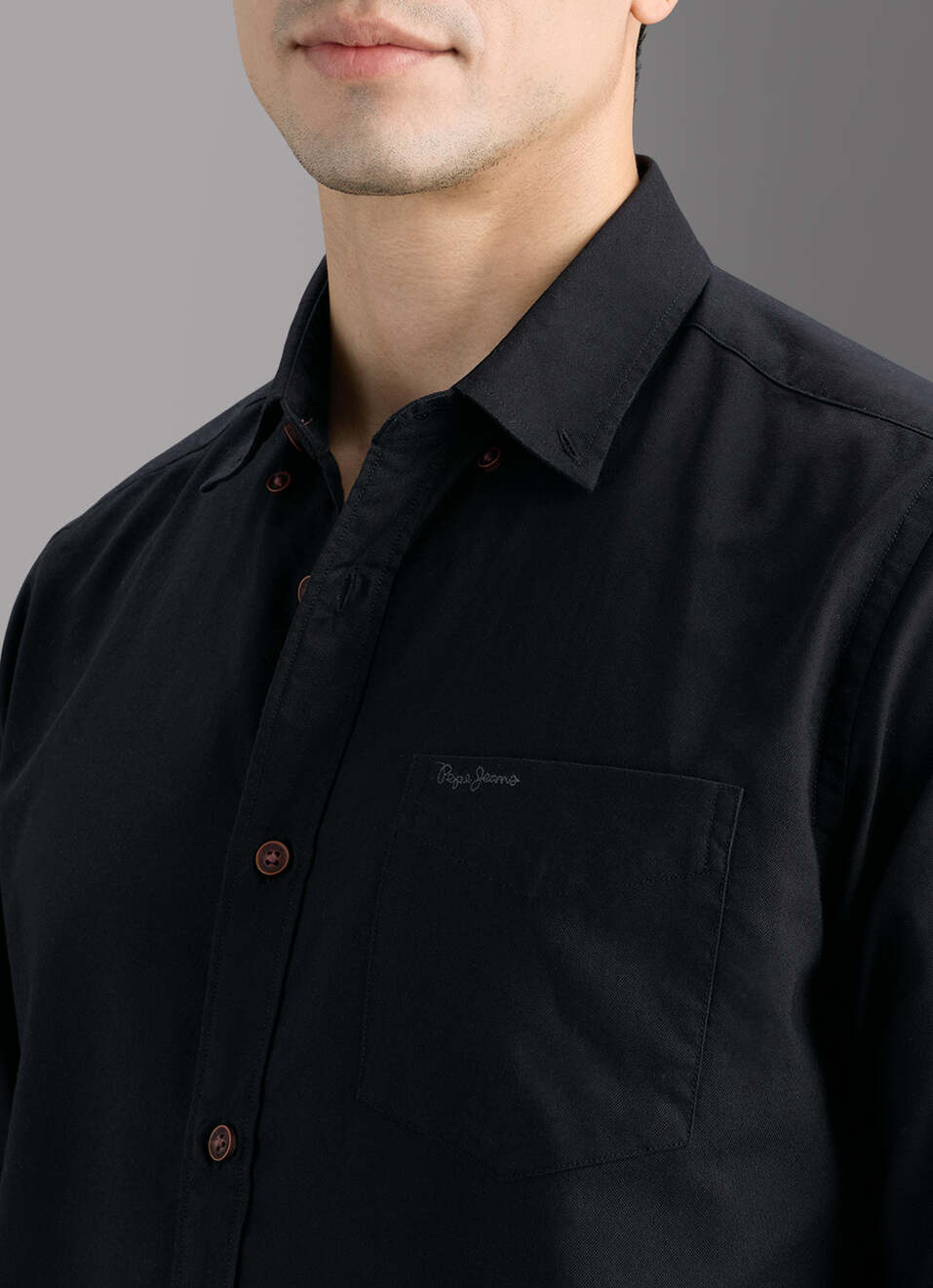 Men Black Solid Regular Button-down Collar Shirt, , large image number 1