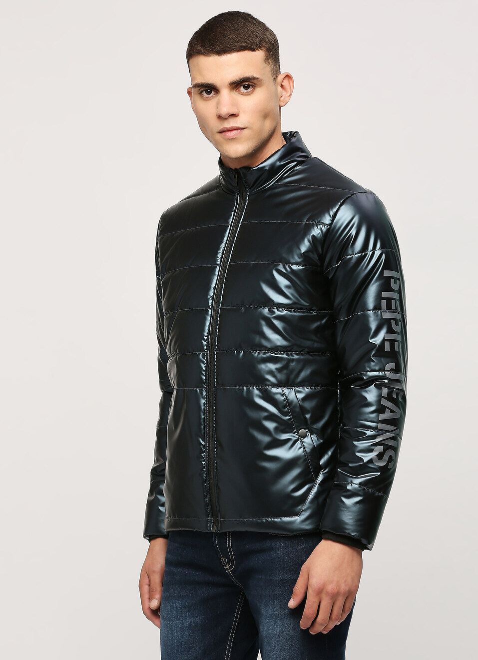 Navy Shiny Puffer Jacket, , large image number 3