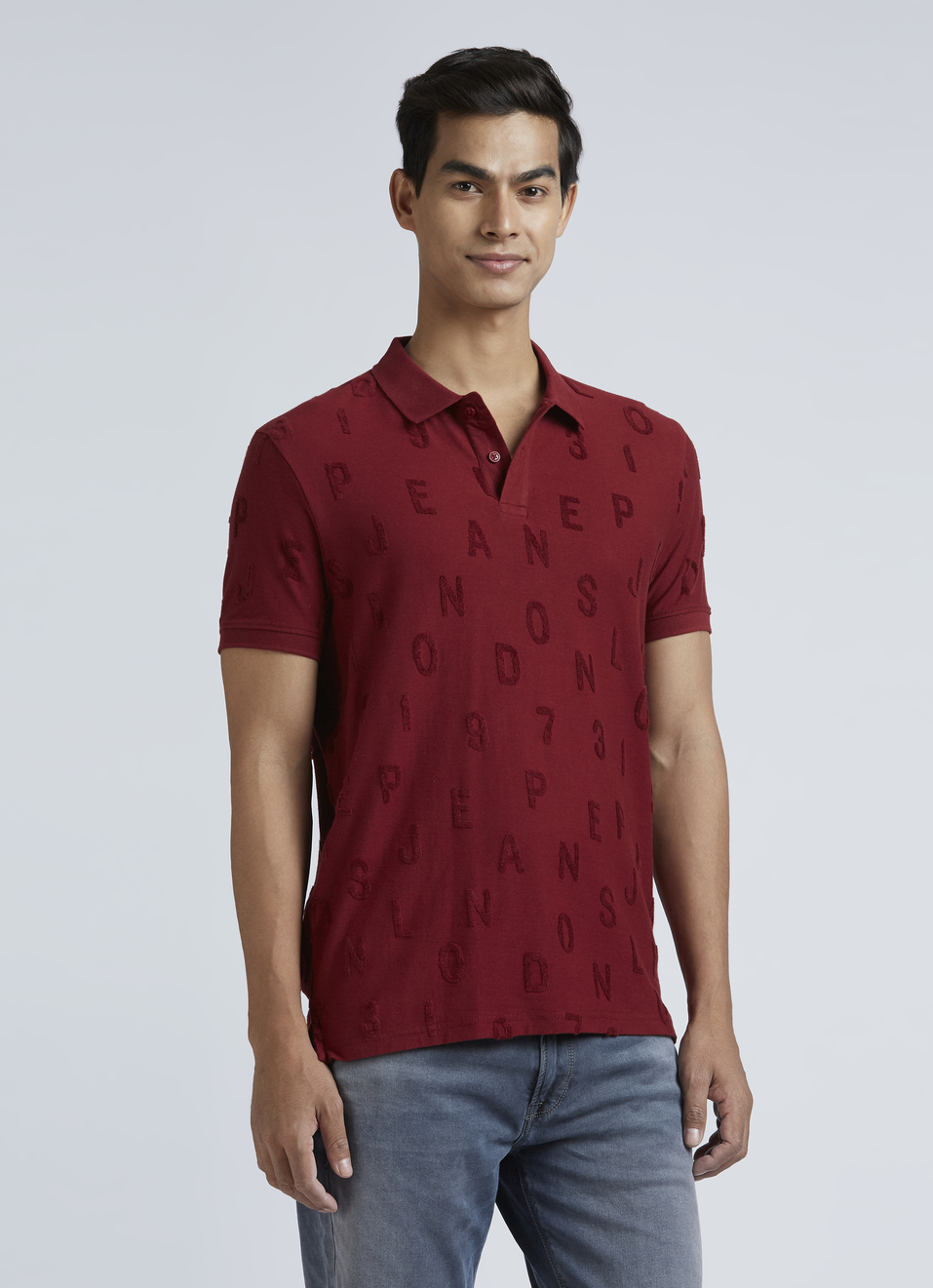 Burgundy Typographic Print Short Sleeve Polo, , large image number 3