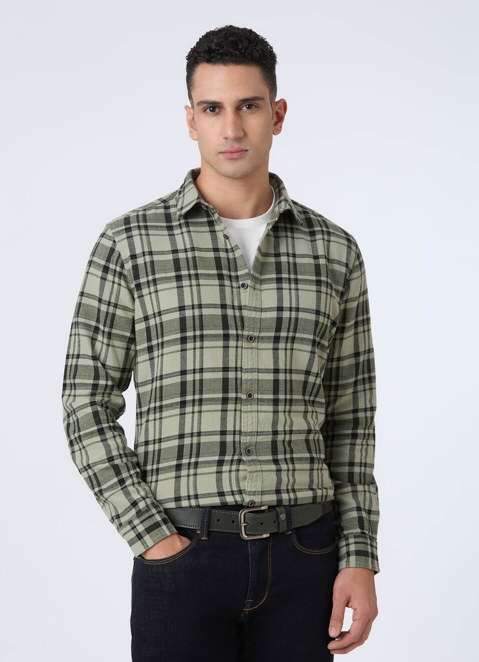 Men Green Blotch Check Full Sleeve Shirt, , large image number 0