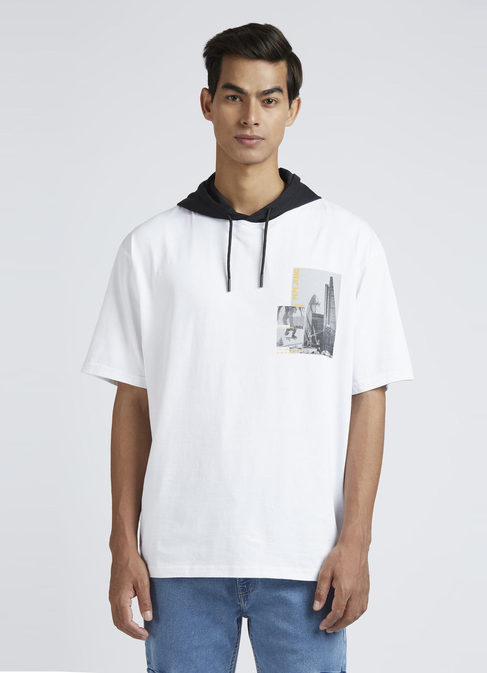 White Short Sleeve Oversized Hooded T-shirt, , large image number 1
