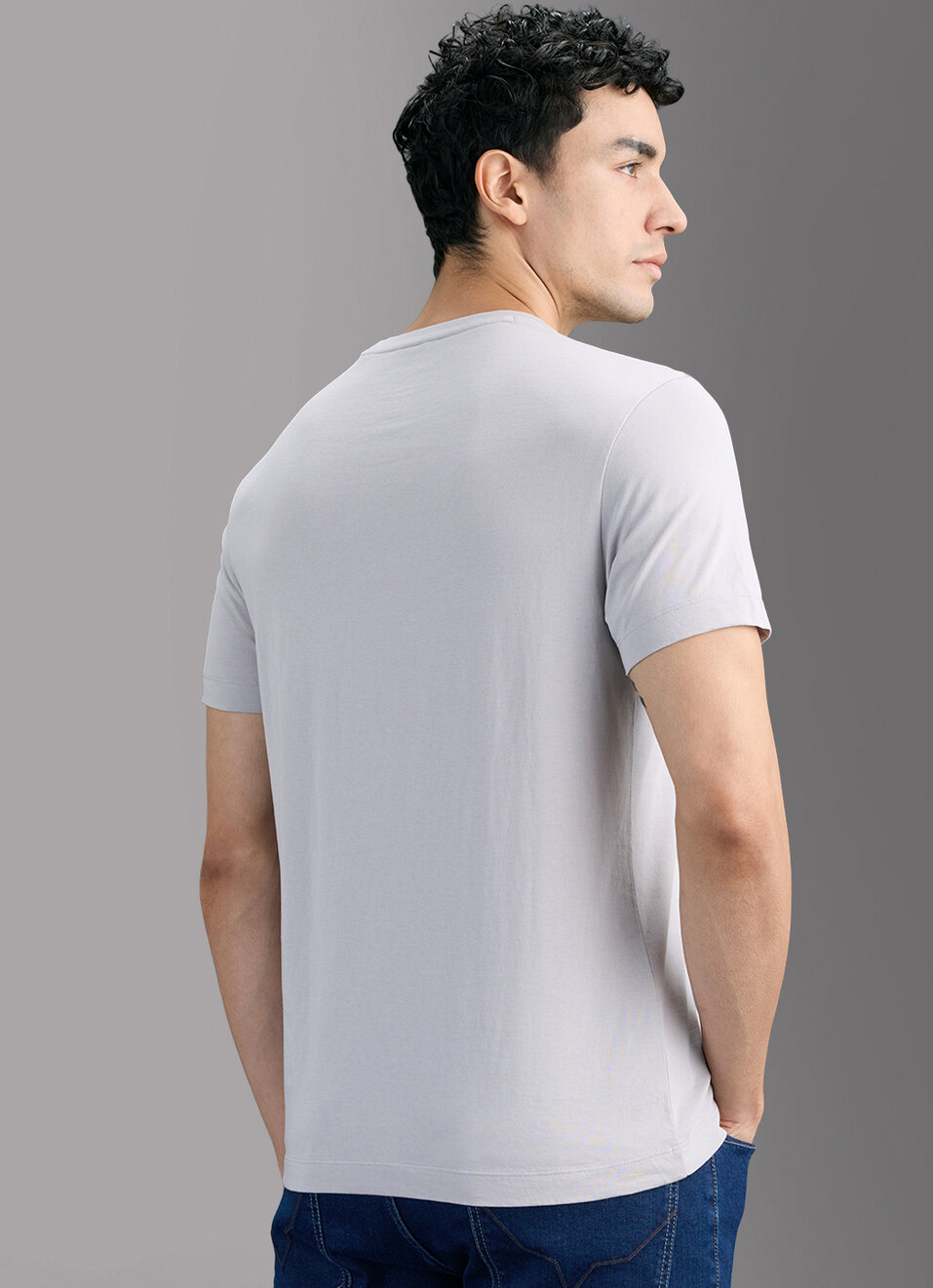Men Grey Printed Slim Fit T-shirt, , large image number 6