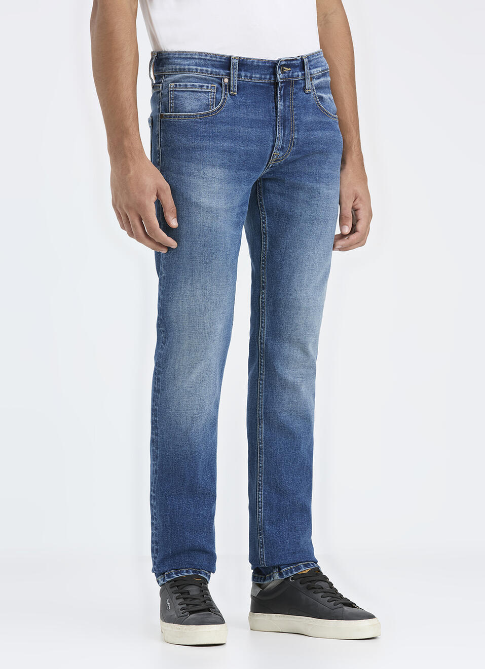 Men Blue Mid Rise Slim Fit Stretchable Jeans, , large image number 6