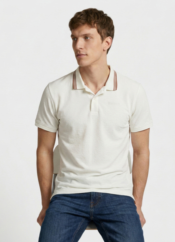 Men Off White Solid Polo Collar T-shirt