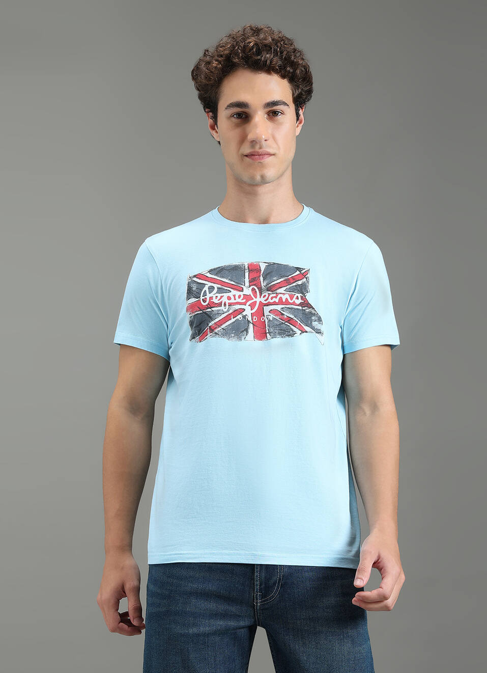 Men Blue Graphic Slim Fit T-shirt, , large image number 5