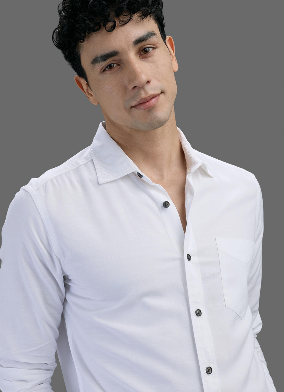 Men White Solid Long Sleeve Shirt, , large image number 4