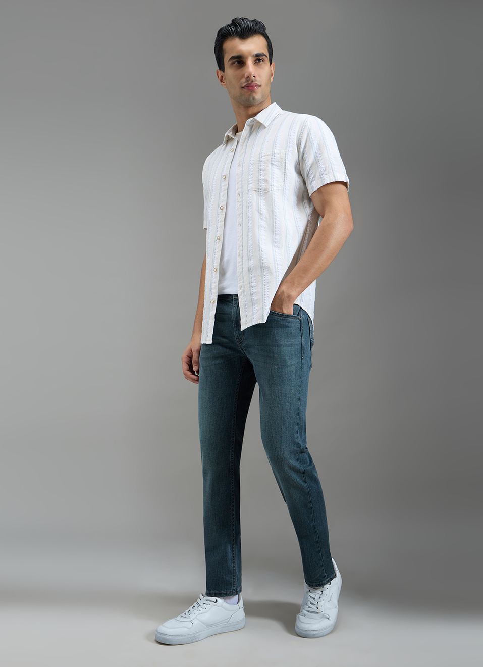 Men Medium Green Used Slim Fit Jeans, , large image number 1