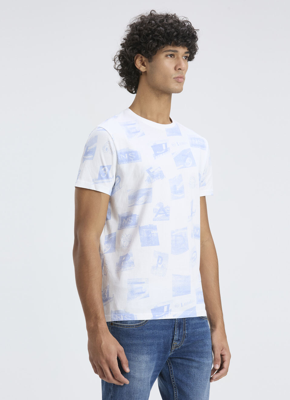 Men Sky Blue All Over Print Short Sleeve T-shirt, , large image number 3