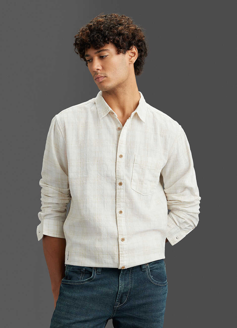 Men Beige Checked Regular Fit Full Sleeve Casual Shirt, , large image number 5