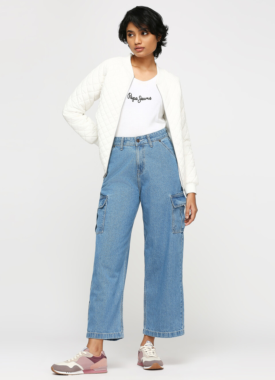 Cargo Straight Blue High Waist Jeans, , large image number 0