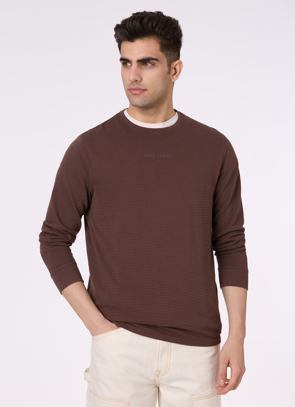 Men Brown Crew Neck Full Sleeve T-shirt, , large image number 0