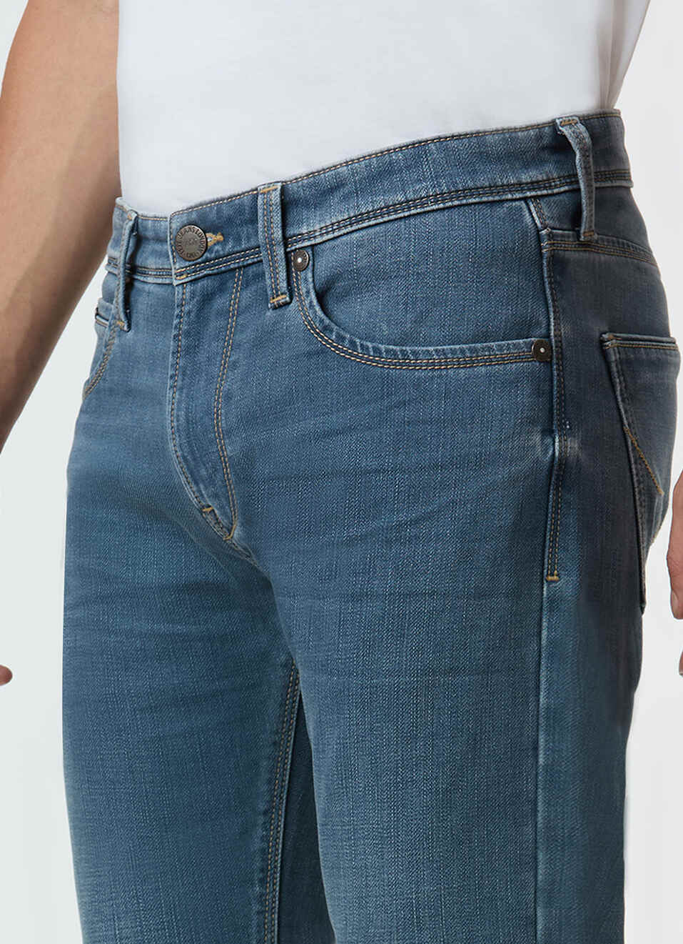 Men Blue Mid Rise Slim Fit Stretchable Jeans, , large image number 4
