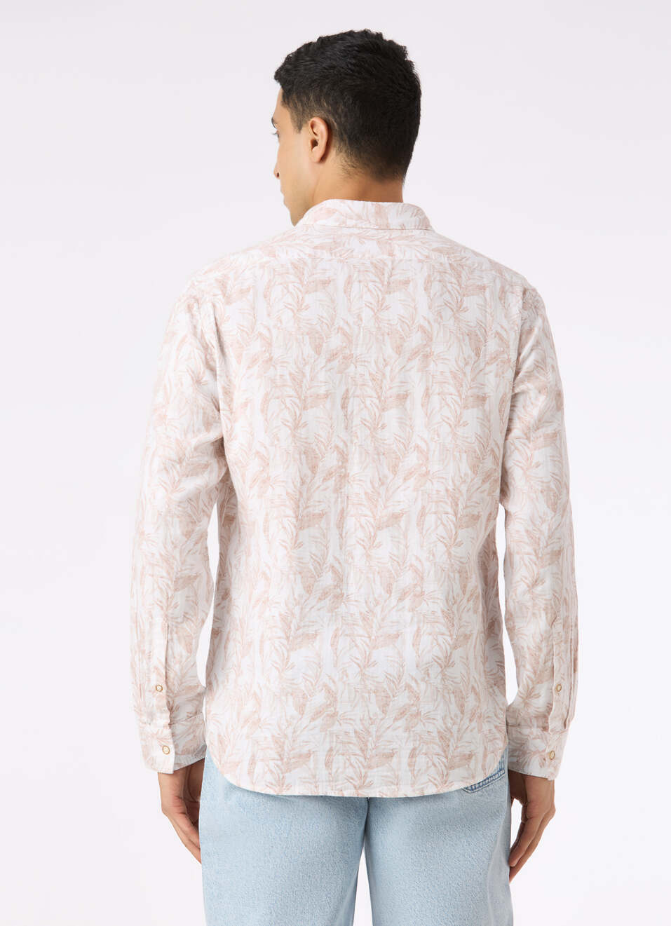 Men Peach Botanical Leaf Print Full Sleeve Shirt, , large image number 2