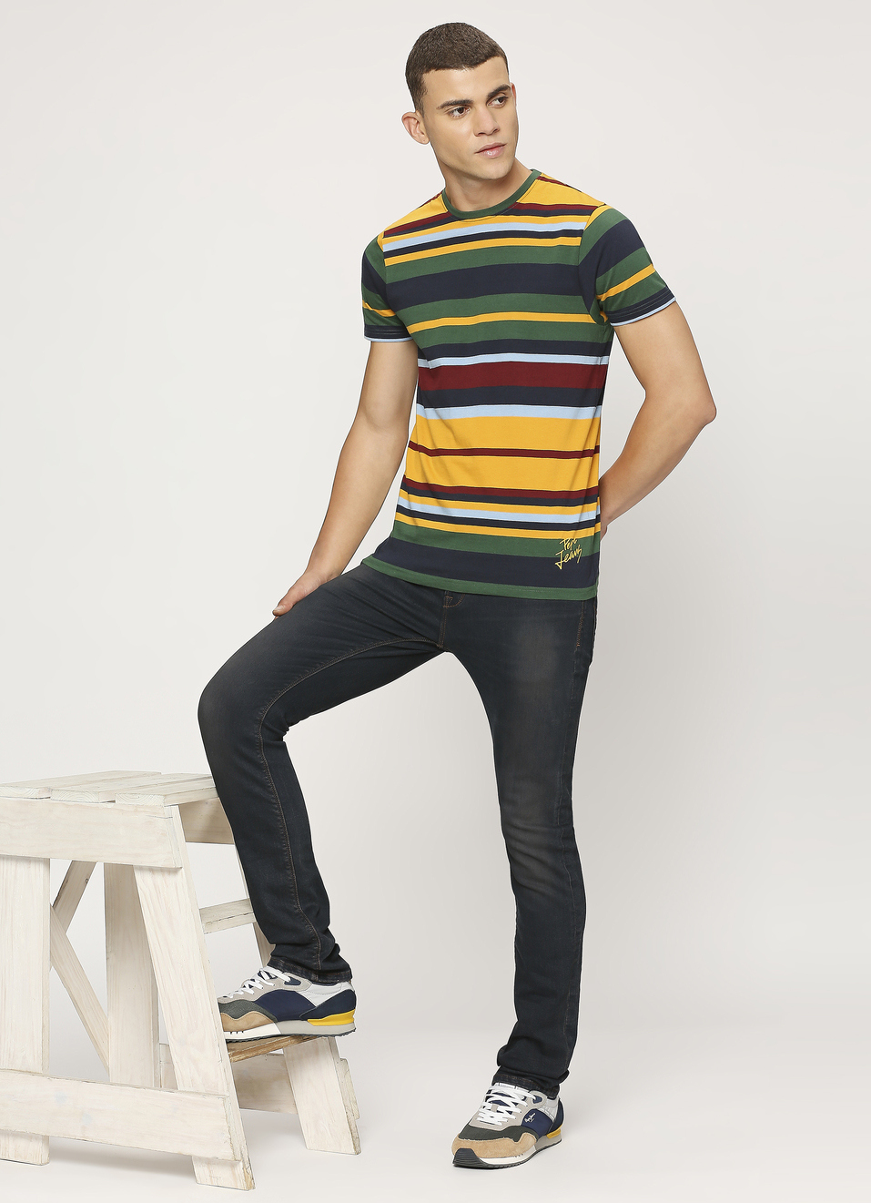 Yellow Striped Short Sleeve T-shirt, , large image number 6