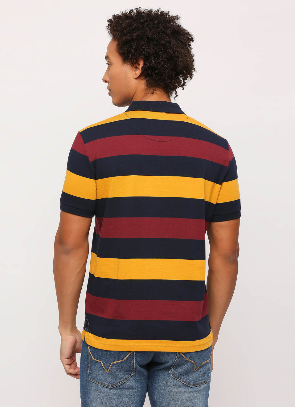Stripes Ribbed Collar Polo, , large image number 2