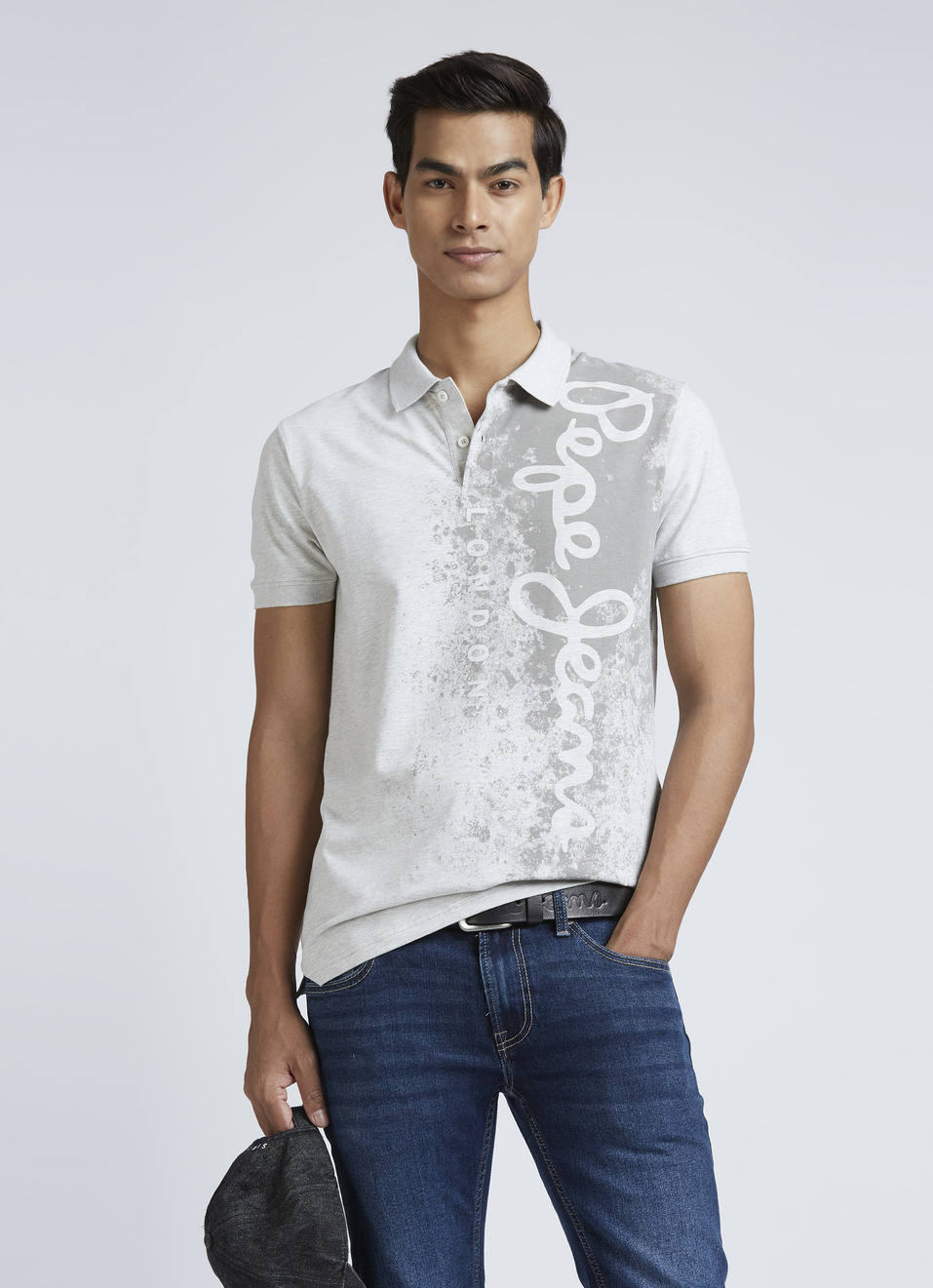 Ecru Ribbed Collar Short Sleeves Polo, , large image number 0