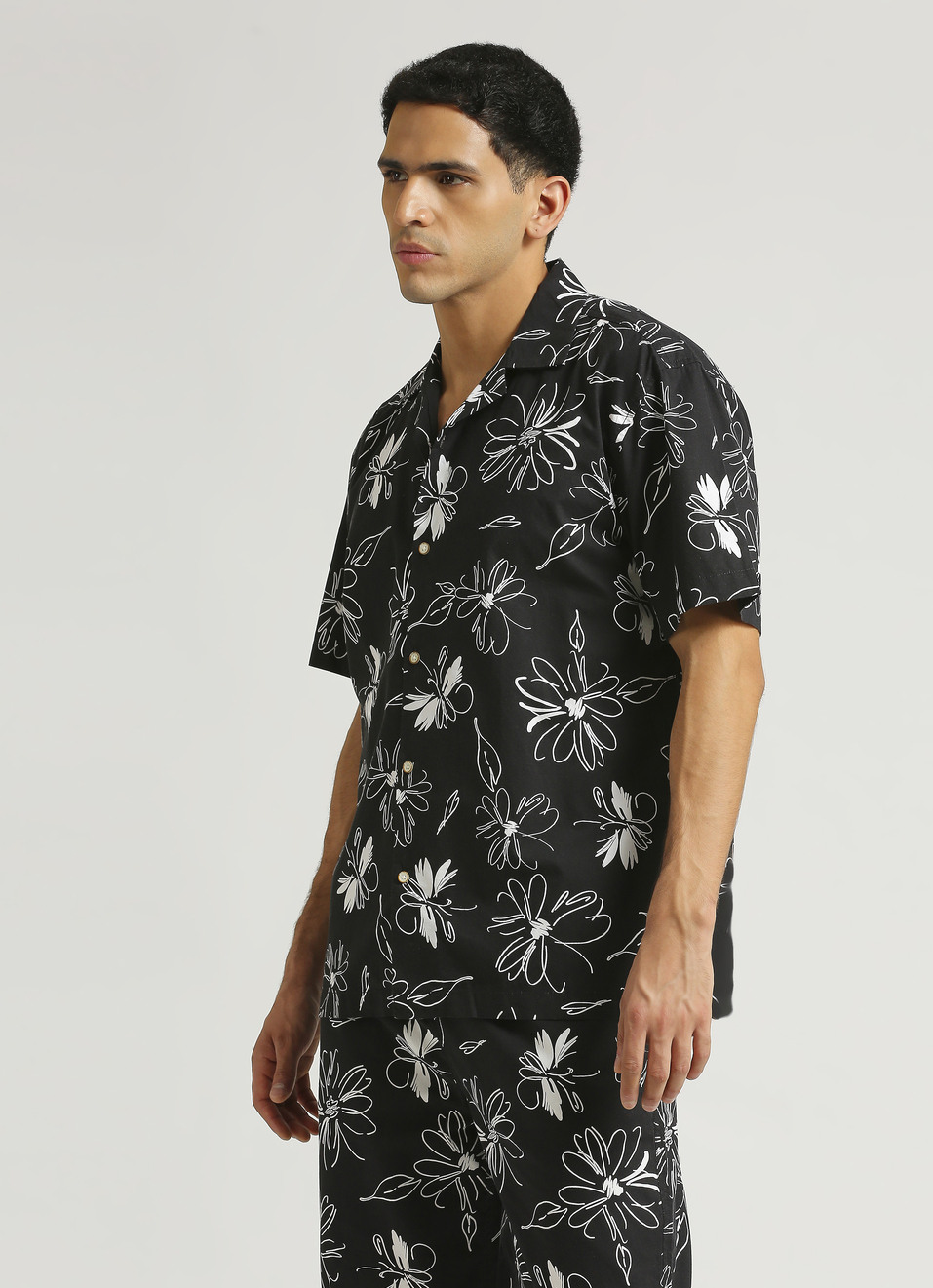 Black All Over Print Resort Collar Shirt, , large image number 2