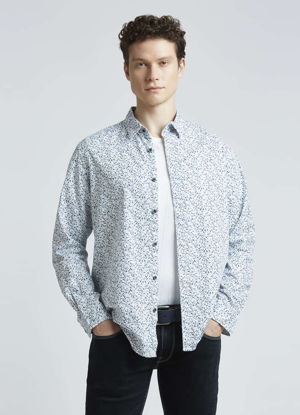Blue Botanical Print Full Sleeve Shirt, , large image number 0