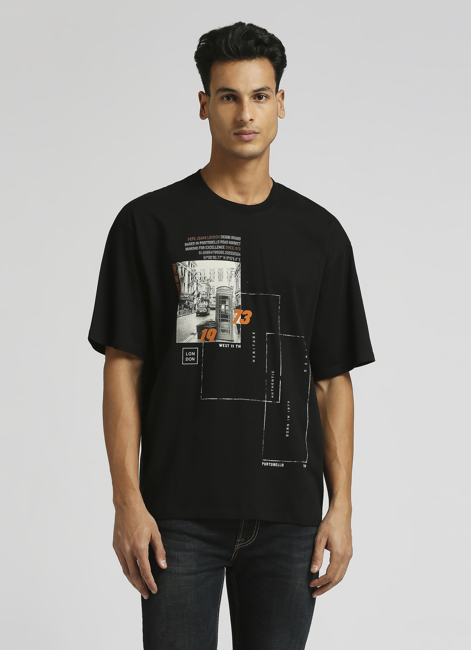 Black Oversized Photographic Print Short Sleeve T-shirt, , large image number 1