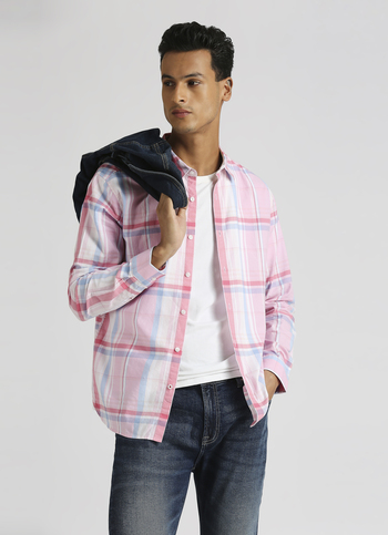 Pink Yarn Dyed Checks Premium Long Sleeve Shirt