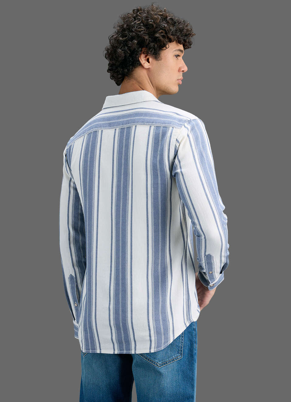 Men Blue Striped Shirt, , large image number 7