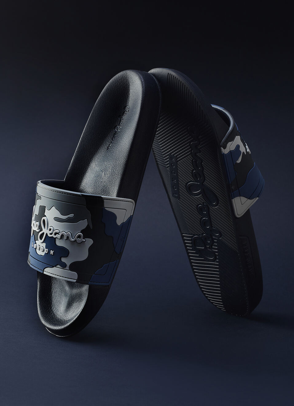 Men Blue Camouflage Slip On Slides, , large image number 0