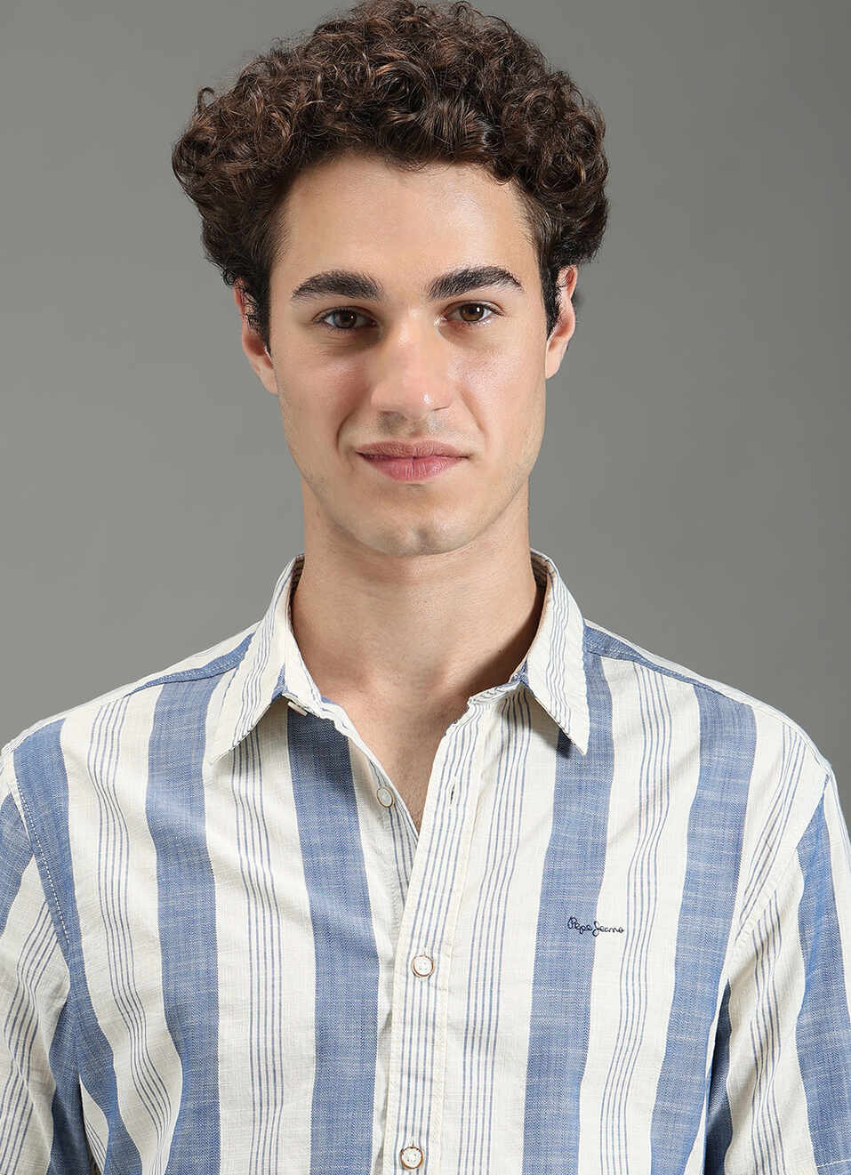 Men Blue Striped Shirt, , large image number 4