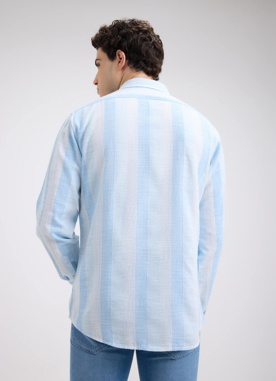 Men Blue Stripe Full Sleeve Shirt, , large image number 2