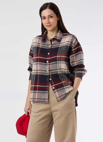 Women Red Oversized Checked Shirt